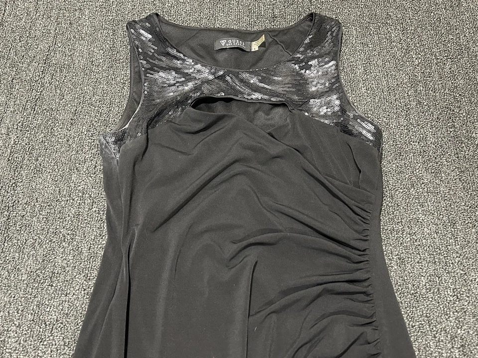 Vestido midi plisado brillante negro sin mangas GUESS para mujer 6 Foto 2 de 4