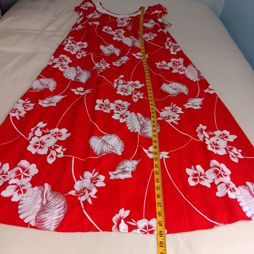 Vintage HILO HATTIE Hawaiian Muumuu Red Conch Shell Hibiscus Large Pockets NWT - Picture 12 of 16