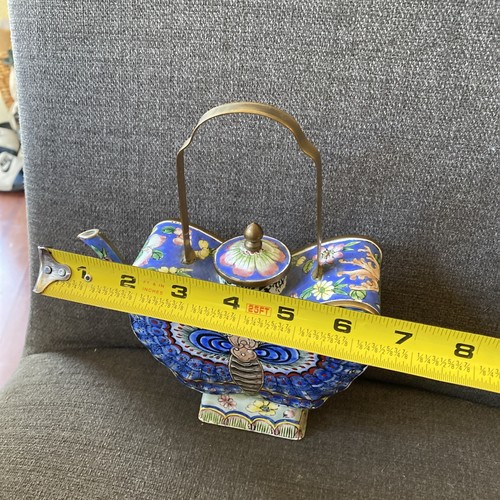 Vintage Chinese Copper-body painted enamel Tea Pot Cloisonné Butterfly - Picture 17 of 18