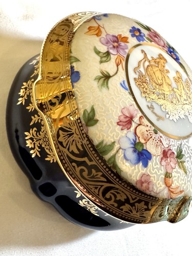 MCM Vintage Limoges Castel France 22k Gold Blue Courting Trinket Box Proposal - Picture 7 of 18