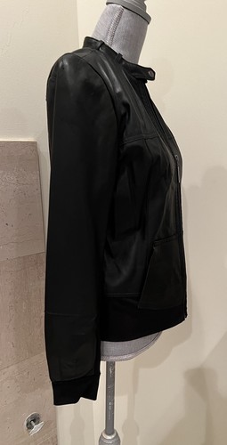 PEACE LOVE WORLD Black Perforated Leather Bomber Jacket SIZE 2 - Picture 4 of 12