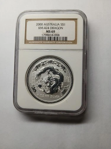 2000 Australia Silver $1 Year of the Dragon NGC MS69 Lunar Series I Coin
