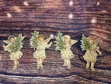 Vintage Merrimack Gold Trim Victorian Angels Cardboard Ornaments  1984 4"