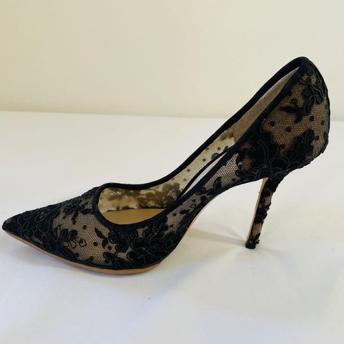 Jimmy Choo Pumps Heel Lace Floral Black "LOVE85" Used Authentic Excellent+ JAPAN - Picture 21 of 24