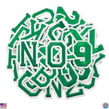 144 Iron-On Alphabet & Number Patches - Green Embroidered A-Z & 0-9 Appliques