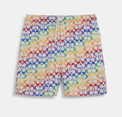 NIP NWT COACH RAINBOW SIGNATURE SWIM TRUNKS CI516 Size  L MSRP $228