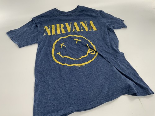 Nirvana T-Shirt S Men Blue Cotton Poly Crewneck Smiley YGI E3-271 - Picture 2 of 8