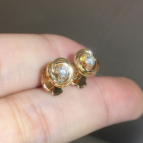 Gorgeous Women 18k Yellow Gold Plated Stud Earrings Cubic Zirconia Jewelry - Picture 2 of 5