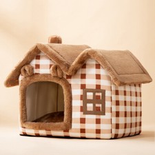 Pet Dog Cat House Beds Kennel Indoor Raised Tent Cushion Mat Double Roof House