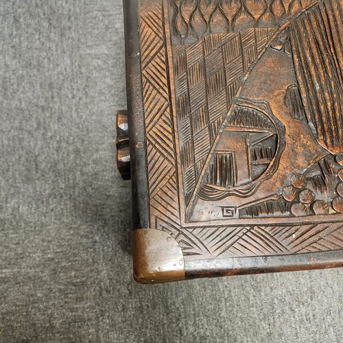 Chinese Camphor Carved Asian Design Wood Chest with Brass Corners and Lock  - Picture 13 of 18