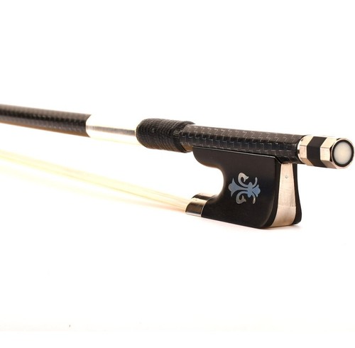 An Master Silver Braided Carbon Fiber Cello Bow 1/2 Ebony Fleur-de-Lys Frog Fast - Picture 7 of 12