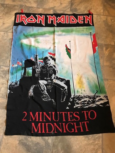 1984 IRON MAIDEN 2 MINUTES TO MIDNIGHT EDDIE WALL NYLON FLAG 50 X 35 HEAVY METAL
