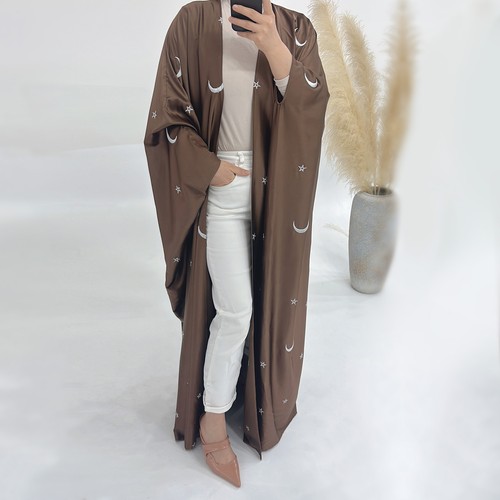 Women's Kimono Sleeve Dubai Cardigan Dress Bat Sleeve Abaya Islamic Kaftan Robe - Picture 29 of 35