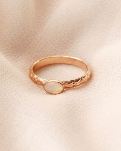 Natural Fire Opal Yellow Gold Plated silver Vintage Wedding/Engagement Ring - Picture 2 of 3