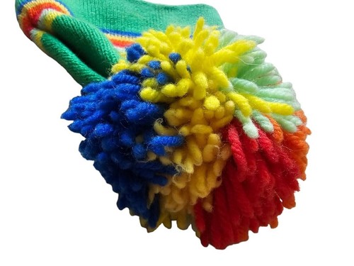 Smiley Mützen Funken Nevada Beanie Wolle grün Regenbogen Streifen Winter Ski Schnee Bommel - Bild 13 von 18
