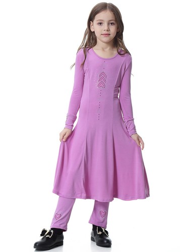 Kids Abaya Muslim Prayer Maxi Dress Girls Pants Robe 2-Piece Set Islamic Kaftan - Picture 41 of 60