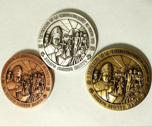Medalla ALONSO MANSO Taino Cristiano SOC NUMISMATICA PUERTO RICO token ficha Cu - Picture 6 of 12