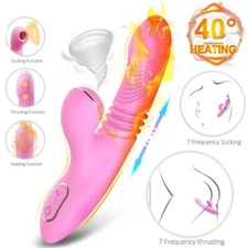 Women Clit Sucking G-Spot Thrusting Heat Dildo Stroking Rabbit Vibrator Sex Toys