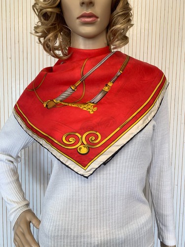 Foulard carré de soie Vintage Rouge Vénerie Cor de Chasse Cadeau Femme FO628 - Imagen 3 de 11