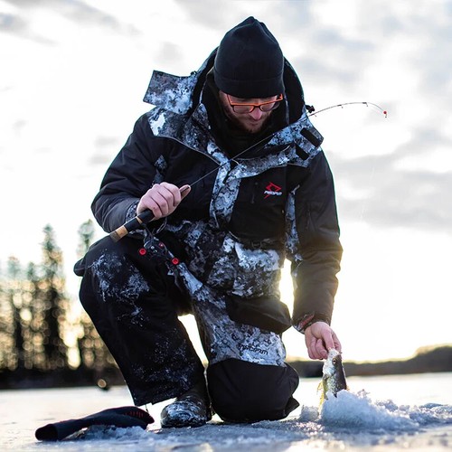 PISCIFUN ICE FISHING JACKET FLOATING, WATERPROOF, INSULATED, SIZE MED- VEIL CAMO - Picture 14 of 17