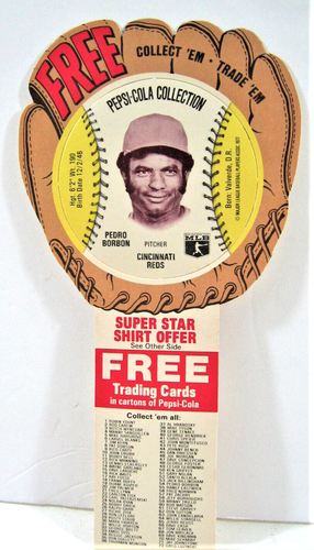 Vintage 1977 Pedro Borbon Pepsi MLB Glove Disk Card Cincinnati Reds Old Stock - Picture 1 of 3