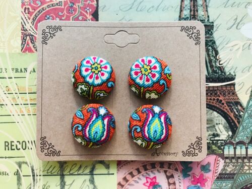 Set of 4 Small Floral Handmade Fabric Covered Buttons, Sewing Fashion Jacket - Picture 2 of 3