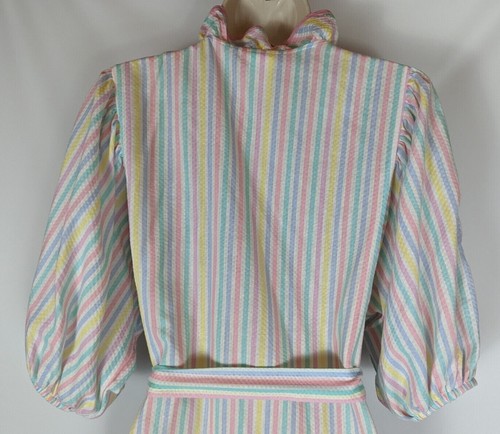 ALLENDALE VTG 60s/70s Womens Long Striped Lightweight Robe Ruffles Front Tie MED - Picture 8 of 11