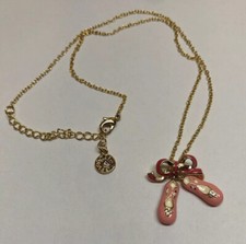 LMTS Girls 14k Goldplated Pink Enamel Ballet Slipper shoes with Rhinestones