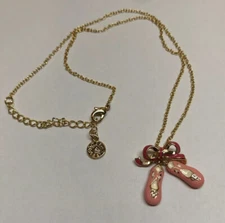 LMTS  Girls 14k Goldplated Pink Enamel Ballet Slipper shoes with Rhinestones