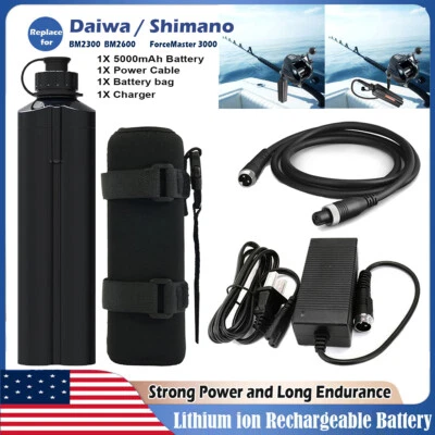 5AH Daiwa Tanacom 1000 Electric Reel Battery BM2600 BM2300 BM2900 Charger Cable