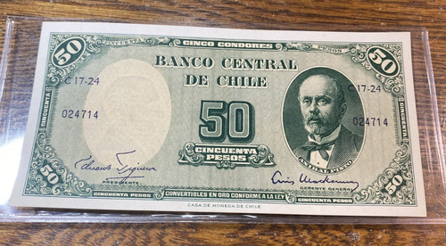 1960 Chile 50 Peso Note Nice Original Gem Uncirculated CHRC - Picture 1 of 2