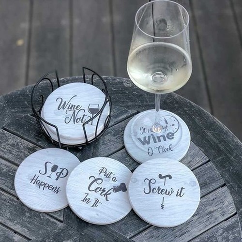 Coasters for Drinks Absorbents with Holder - 6 Pcs Gift Set with 6 Funny Sayi... - Picture 3 of 8