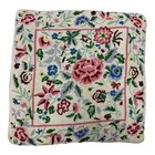 Vtg Floral Needlepoint Throw Pillow Beige Pink Flowers 13.5” Distressed Flat