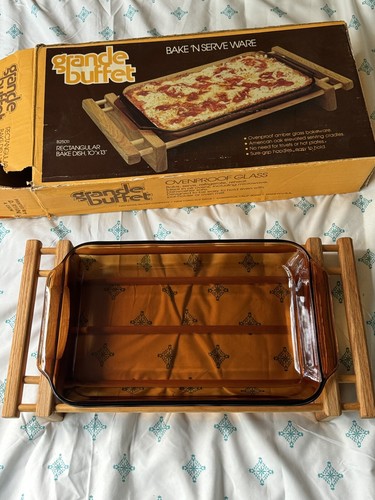 Grande Buffet Bake 'n Serve mit Box Braunglas rechteckige Backform 10"x13" USA - Bild 2 von 15