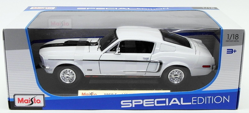 Maisto 1 18 Scale Model Coche 31167 - 1968 Ford Mustang GT Cobra Jet - blanco Maisto 1 18 Scale Model Coche 31167 - 1968 Ford Mustang GT Cobra Jet - blanco