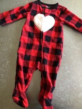 Carters baby girl heart plaid zip up Pajamas fleece footed Size 6m NWT