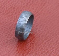 Damascus Hammered Steel Ring Acid Finish Genuine Craftsmanship Band Size 13.5