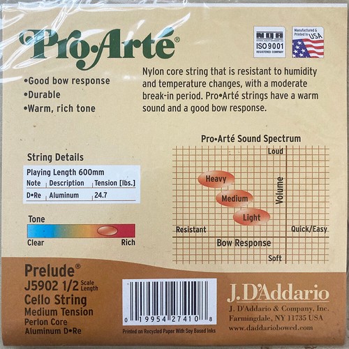 Daddario Pro-Arte J5902 1/2M Cello 1/2 Single D String - Medium Tension - Picture 2 of 2