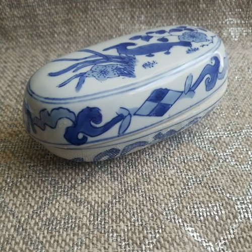 Antique Republic Of China Porcelain Blue And White Bird Motif Trinket Box Signed - Picture 7 of 14