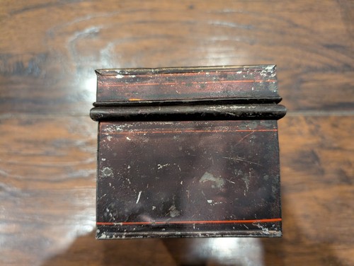 Antique Primitive Japanned Tin Tinware Toleware Box Hinged Lid Handle 7" × 4" - Picture 6 of 6