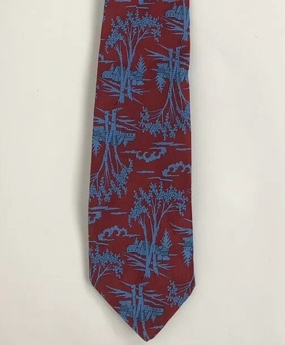 Vintage Jungle Village Asian Themed Tie by Qiana Custom Cravatieur, Nylon