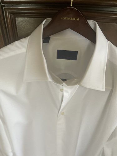 DAVID DONAHUE PLAIN WHITE TRIM FIT LUXURY NON-IRON DRESS SHIRT 16 34/35 $155 - Picture 14 of 24