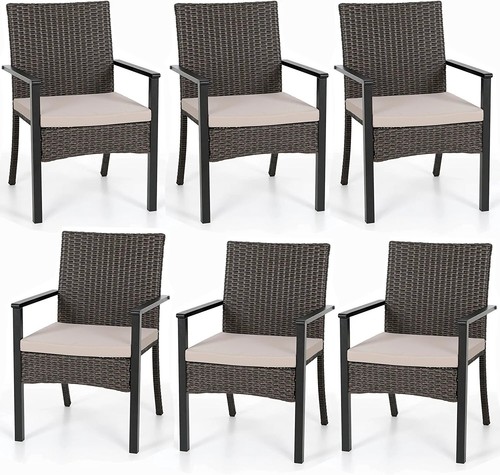 Patio Chairs Set of 6 Rattan Outside Chair Wicker Outdoor Armchair - Picture 1 of 10