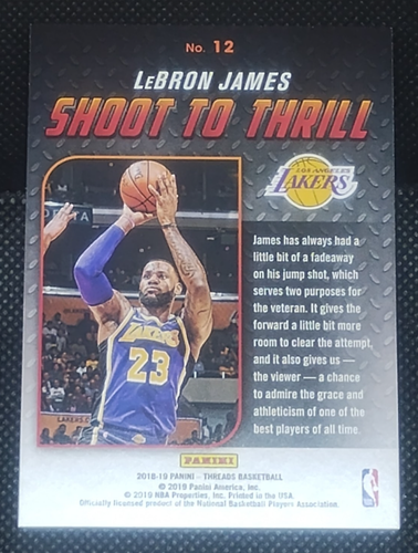 LeBron James 2018-19 Panini Threads Shoot To Thrill No. 12 Los Angeles Lakers - Picture 4 of 6