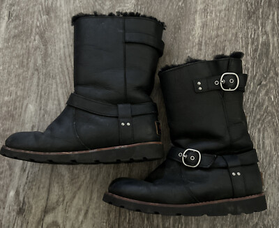 UGG black Noira leather pull on boots 1001733 snow Size 6 | eBay display picture 2