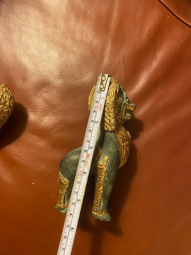 Antique FOO DOGS LIONS Chinese Dynasty bronze Cloisonne Fengshui Guardian - Picture 10 of 12
