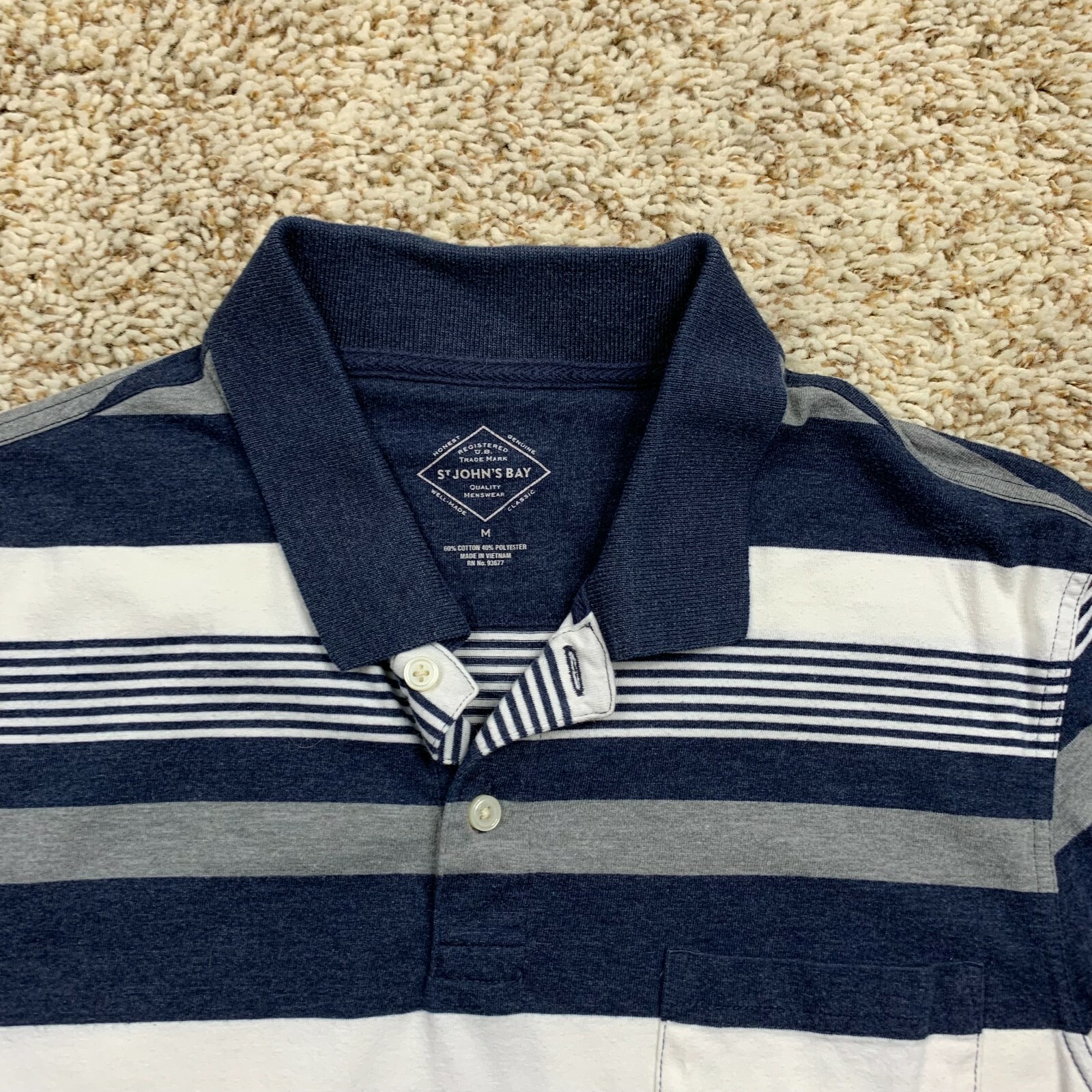 St. John's Bay Polo Shirt Mens Medium Blue Striped Short Sleeve