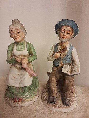 Vintage Fine Porcelain Figurines Old Country Man and Woman