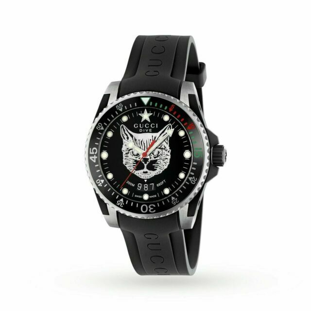 Gucci Dive 40mm Silver-Tone Stainless Steel Case with Black Rubber