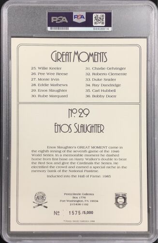 Enos Slaughter Signed Perez Steele Great Moments Postcard Cardinals Auto PSA/DNA - Picture 3 of 3